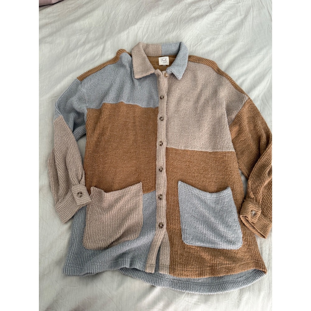 Fantastic Fawn Color Block Knit Shirt Jacket Shacket - Women's Size S